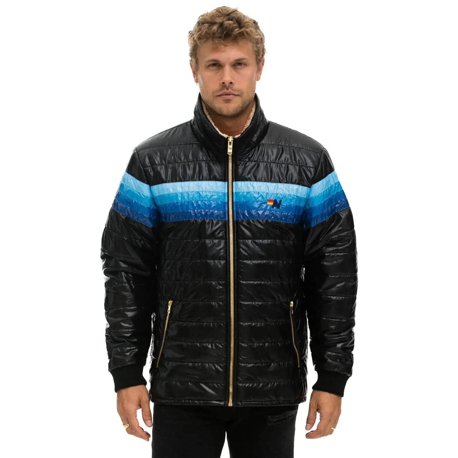 4 STRIPE JACKET -  GLOSSY BLACK // BLUE