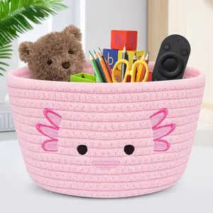 Pink Rope Basket, Cute Woven Baskets for, Pink Baskets for Bedroom, Baby Shower, Cat & Dog Toys Basket, Girls Room