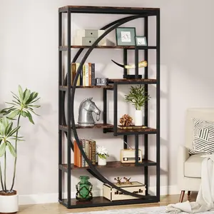 LITTLE TREE Bookshelf, Industrial 5-Tier Etagere Bookcase, 70.8 inch Tall Bookshelf with 8 Open Storage Shelf, Book Shelf Display Tack Shelving Unit for Home Office Living Room