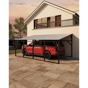 12x20 FT Lean-to Metal Carport, Wall-Mounted Design with Vertical Roof and 11.5° Slope, Built with Heavy-Duty 19-Ga Steel Frame, Features 78" to 107" Adjustable Height Clearance, Perfect Outdoor Shelter for SUVs and Pickup Trucks