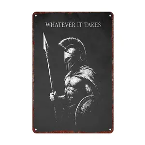 8x12 Inch Spartan 'Whatever It Takes' Motivational Metal Tin Sign - Retro Warrior Wall Decor for Home Gyms, CrossFit Boxes, Offices, Man Caves - Vintage Aluminum Poster for Stoicism Lovers & High-Achievers - Inspirational Gift for Athletes, Entrepreneurs