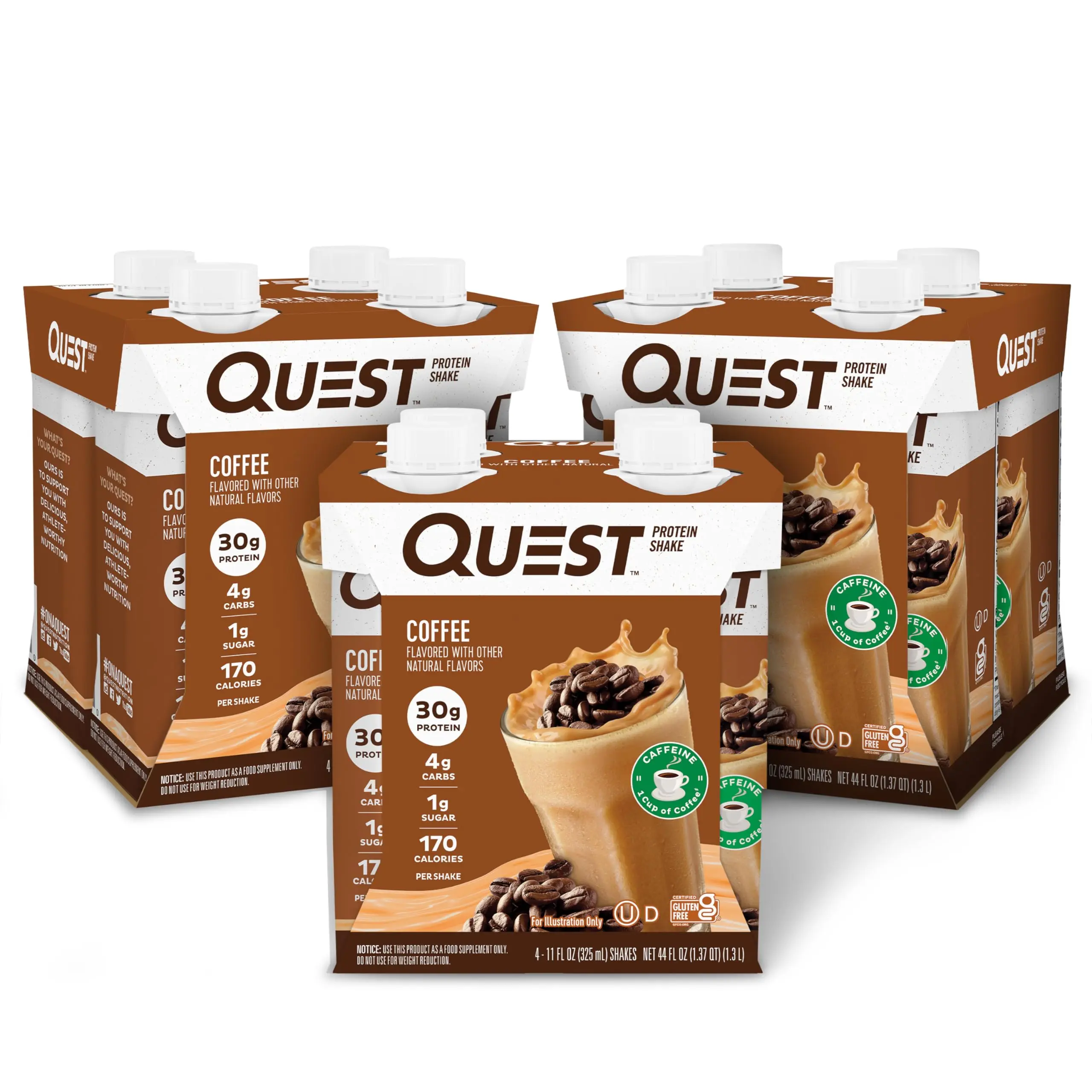 Ready to Drink Coffee Protein Shake, 30g Protein, 4g Carb, 1g Sugar, Gluten Free, Keto Friendly, 4 Count (Pack of 3)