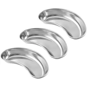 Bosky Stainless Steel Small Kidney Tray 6" inch Basin Emesis Bowl Surgical 12 oz Utility Reusable Dish, 3-Pack