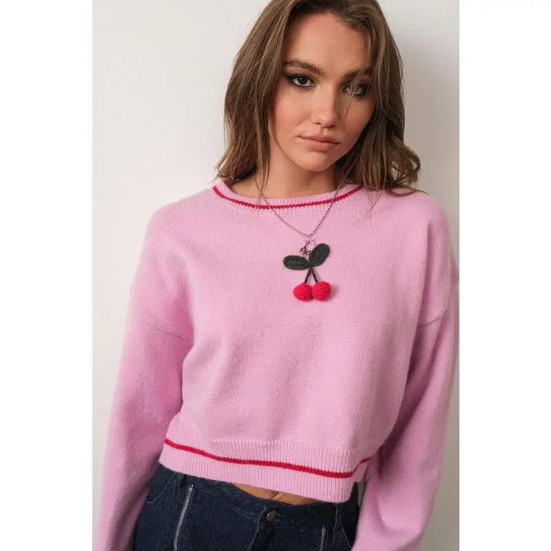 3-D Knit Cherry Sweater