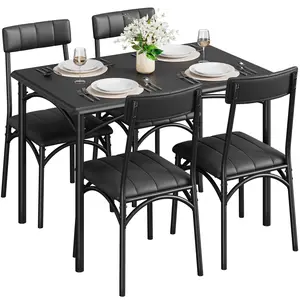 5 Piece Rectangular Dining Table Set with Upholstered Chairs for 4, Modern Counter Height Dining Table and Chairs for Kitchen Breakfast Nook Living Room Small Space
