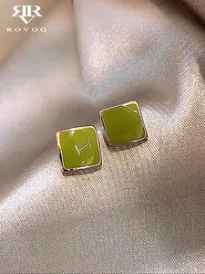 Elegant Geometric Square Olive Dripping Stud Earrings for Women, Daily Commute Holiday Party Casual Wear, Small and Stylish, Vibrant, Trendy, Versatile
