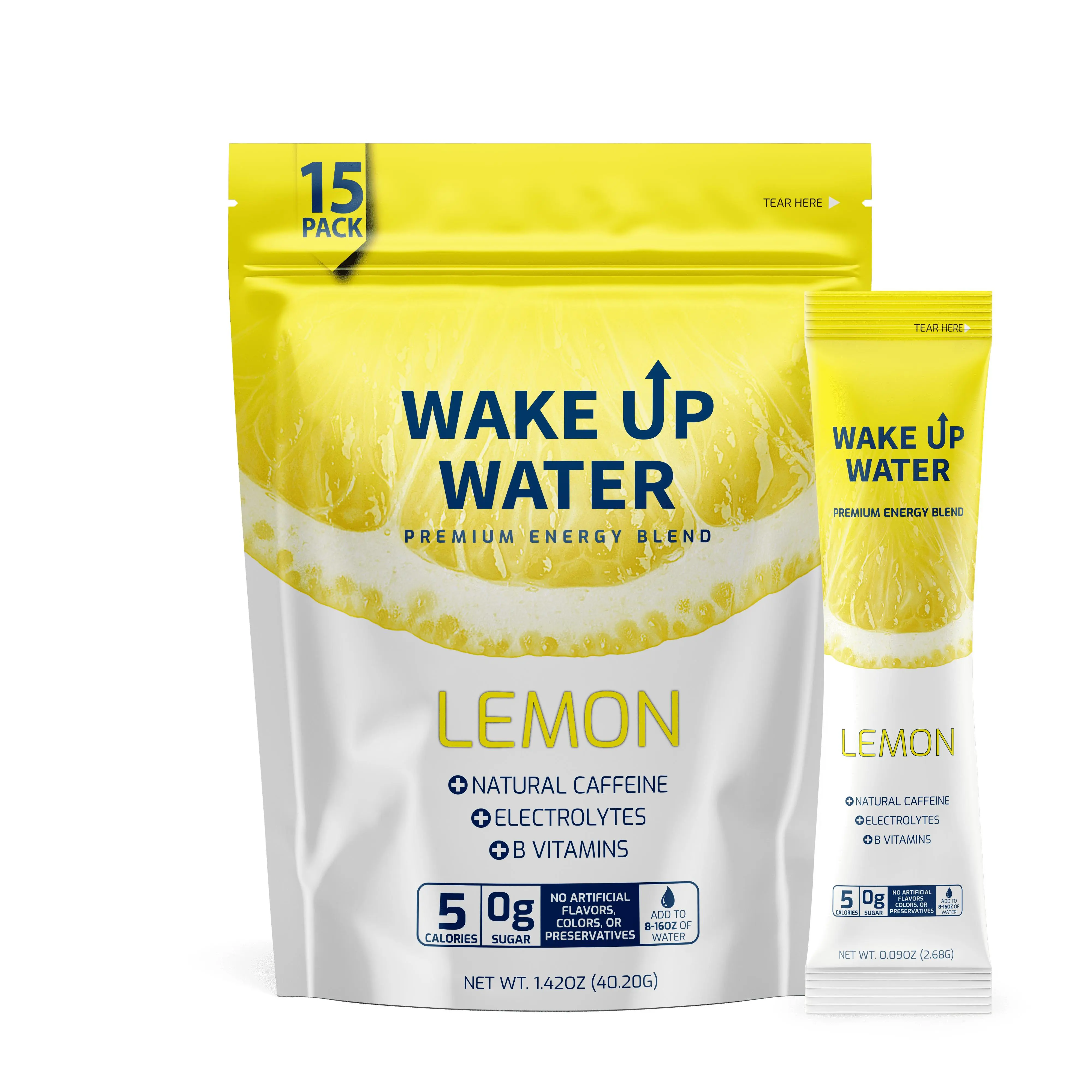 Wake Up Water Natural Energy Drink Mix - Sugar-Free Clean Powder with Natural Caffeine, Electrolytes & B Vitamins, Coconut Flavor Booster for Sport, Focus & Hydration, 12-Month Shelf Life for Cupboard Storage