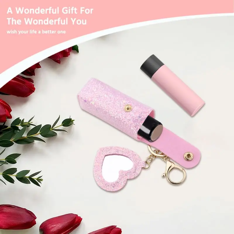 Lip Oil Lipstick Box with Mirror Lip Oil Lipstick Holder Pink Key Chain Keychain Lipstick Pink Storage Box