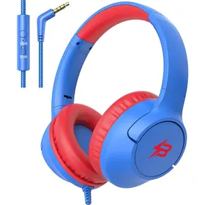 Headphones for School, 85/94 dB Volume Limit, Wired Over Ear Headphones for  Boys Girls with Microphone, Foldable Stereo  3.5mm Wired Cord for Kindle Tablet Airplane Travel, Blue