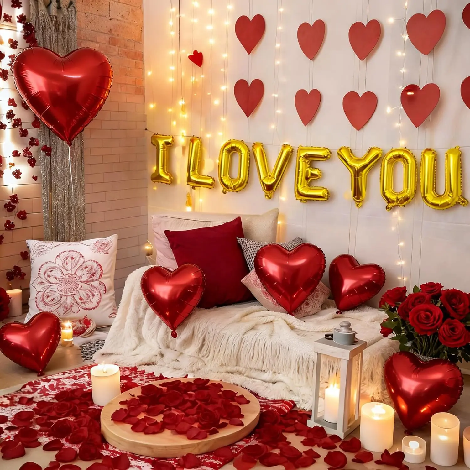 I Love You Balloons with Heart Balloon & 500 Rose Petals for Valentine’s Day Gift – Foil Mylar Love Balloons for Him/Her, Wedding & Anniversary