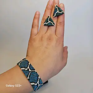 Handmade Snake Pattern Triangle Shaped Stud Earrings with Miyuki Delica Beads