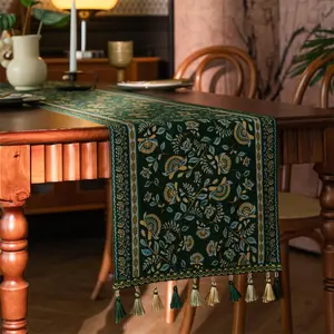 Leaf Pattern Table Runner, 1 Count Rectangular Tablecloth with Tassel Decor, Table Decoration Supplies for Home Kitchen Dining Room