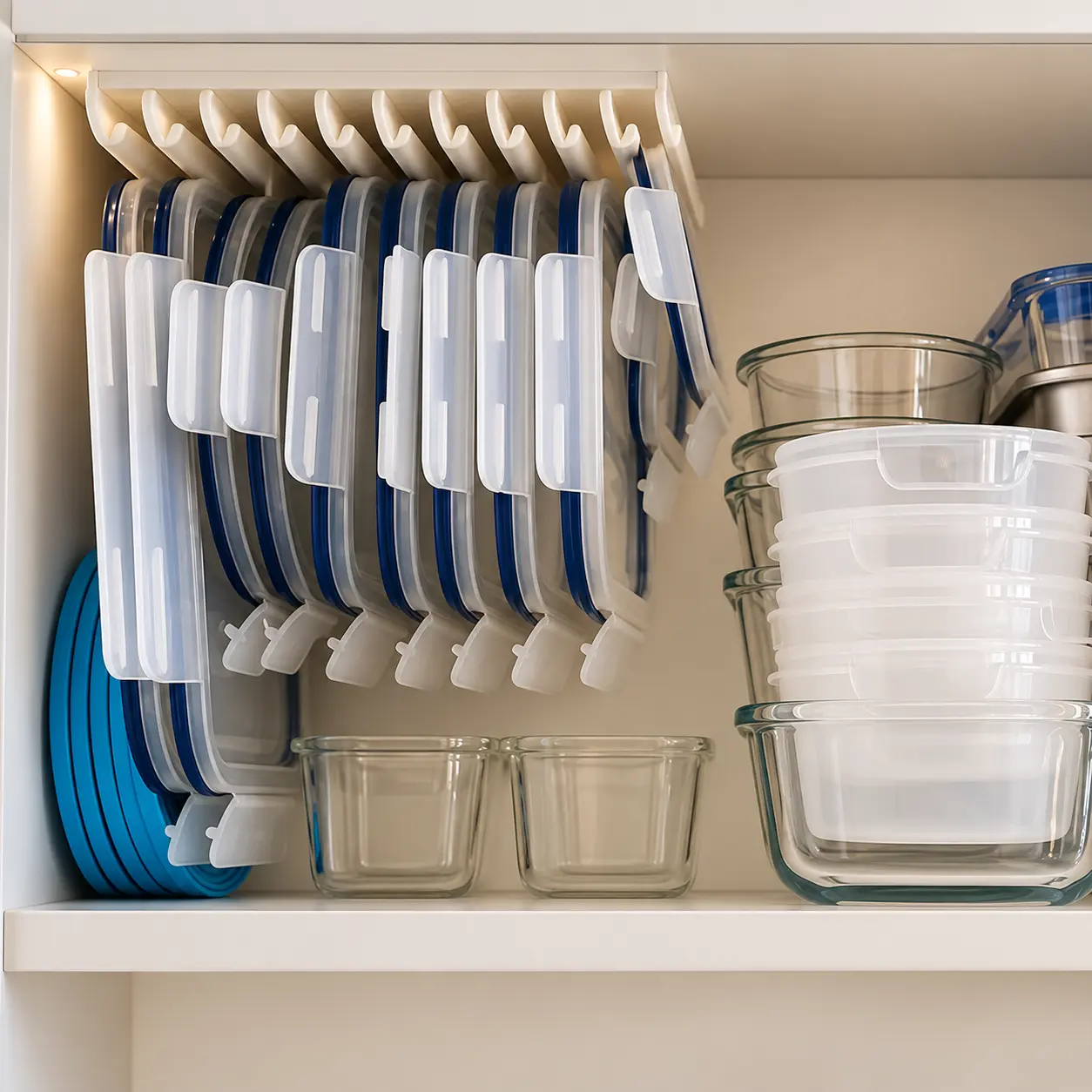 Food Container Lid Organizer for Cabinet, Space-Saving Lid Hanger Rack for Cupboard Doors, Kitchen Storage Organizer for Plastic and Glass Container Lids, Easy-Access Cabinet Organization