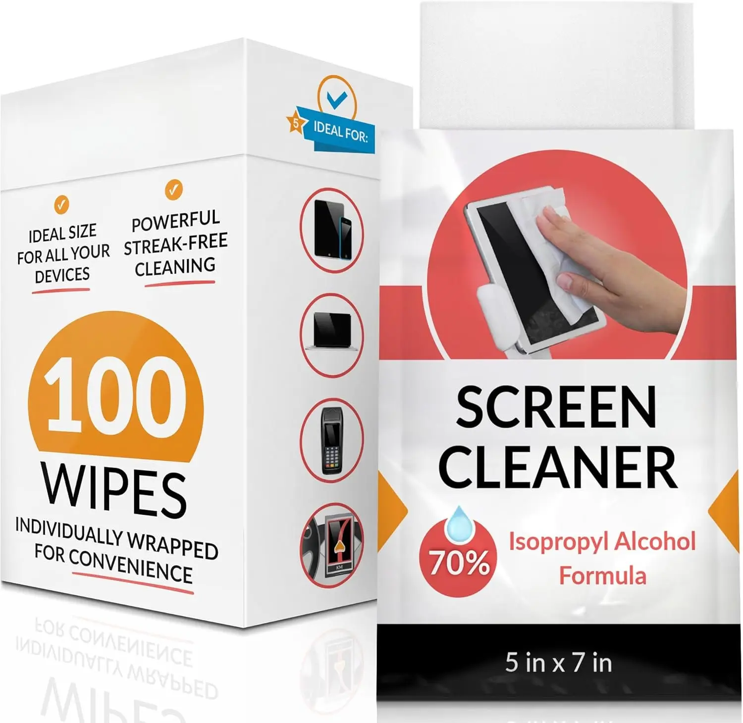 70% Isopropyl  Large Screen and Electronics Wipes, Lint-Free, Streak-Free, Fast-Drying, Removes Dust and Fingerprints (100 Wipes)