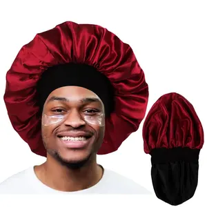 Bonnet for Men,Hair Bonnet for Sleeping,Double Layer Satin Bonnets for Black Women Curly Hair Braids,Reversible Sleep Cap (Large,Black/Burgundy)