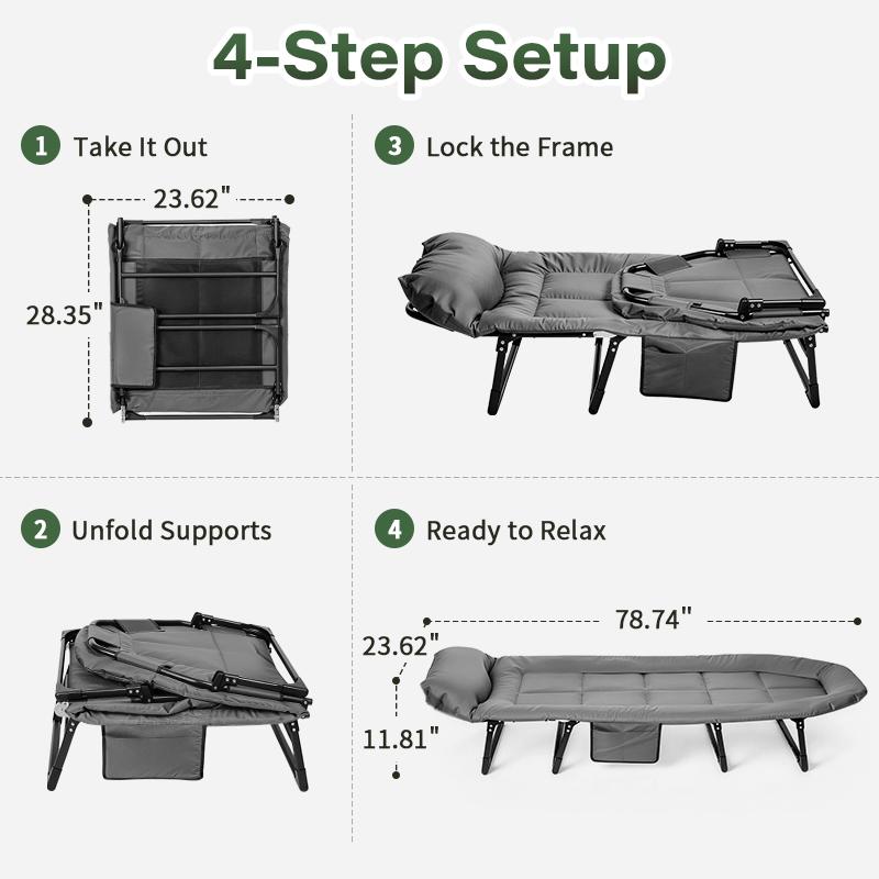 Camping Cot for Adults, 6 Angle Adjustable Folding Camping Bed with Mattress, Foldable Camping Bed for Camp, Office, Outdoor, Lightweight Camping Cot Supports 500 lbs
