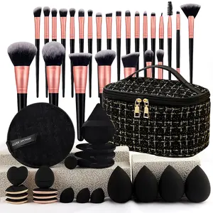 Portable Makeup Brush Set, 58/47 or 34Pcs Makeup Brushes and Sponges Set  Makeup Brushes and Sponges Set, Makeup Accessories for Women, Cosmetic Travel Bags Gift Set for Women Makeup Play Kit makeup bag