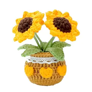 Handmade Crochet Sunflower Bouquet Potted Plants Knitting & Crochet Supplies Plush Flowers Knitted Artificial Forever Flowers With Exquisite Pot for Mother's Day, Home Decor, Office Desk