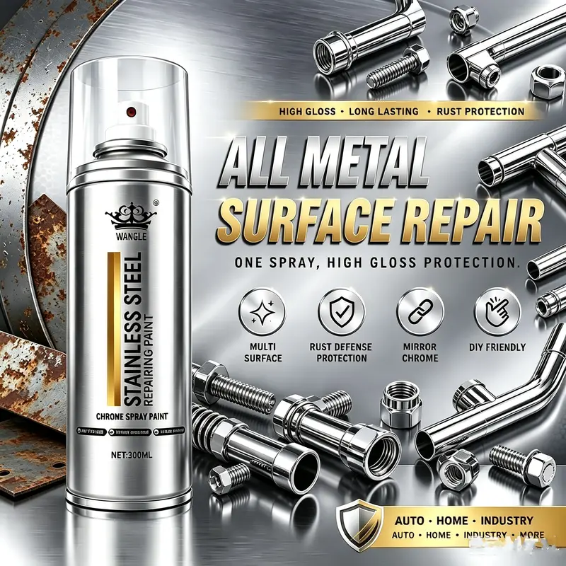 Professional Chrome Coating Spray (300ml) - Beginner-Friendly Household Cleaner, Durable Protective Layer, Low-Odor Rust & Corrosion Protection for Faded Metal Surfaces,Cars, Bikes, Indoor Decorative Metals, Protect Against RustAnd Corrosion, Metal Rene