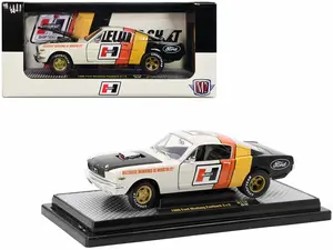 1966 Ford Mustang Fastback 2+2 Off White and Black with Red & Yellow "Hurst Shifters" 1/24 Diecast Model Car by M2 Machines
