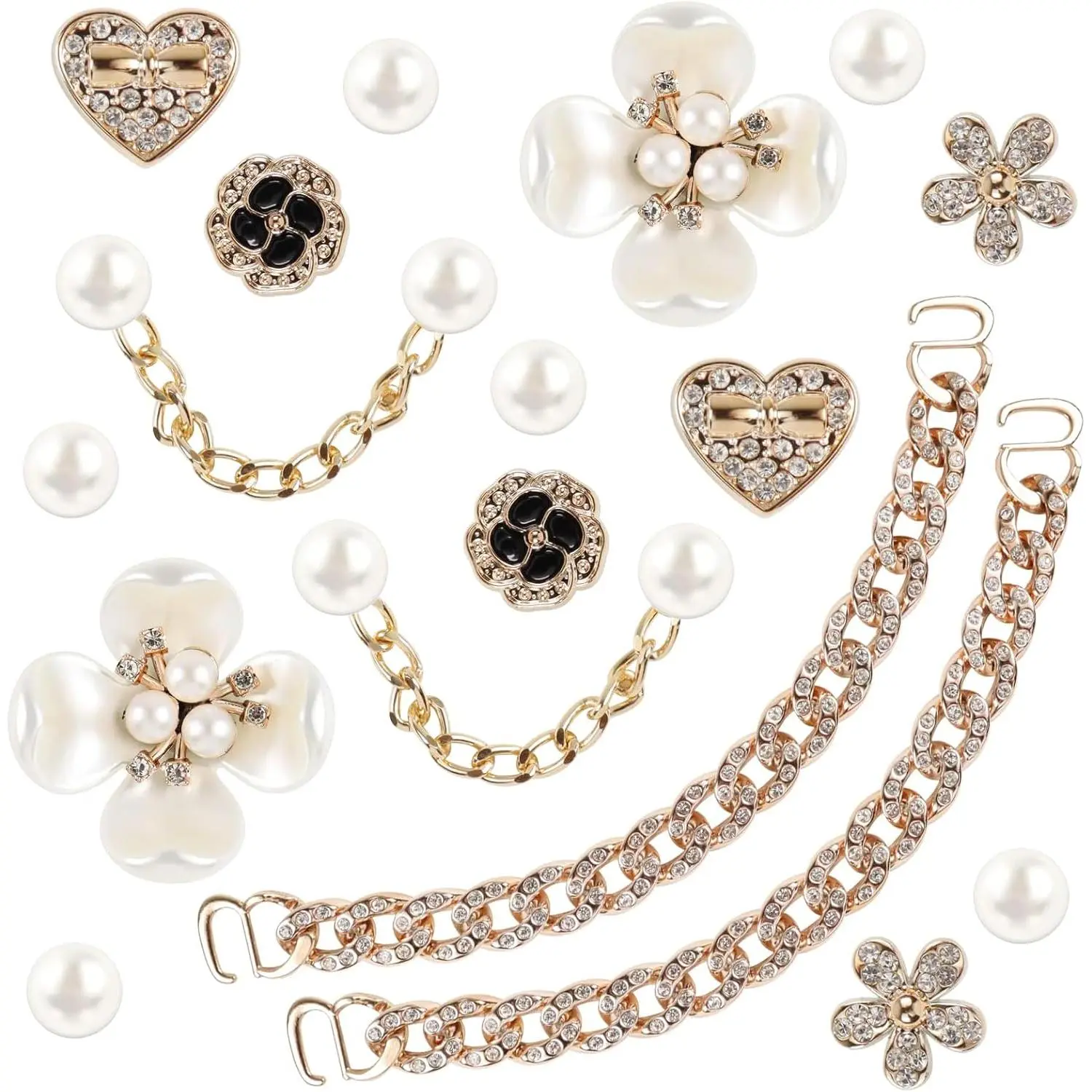 Mimilove 18 Pcs Bling Shoe Charms for Women, Flower Pearl Clog Shoes Accessories, Fashion Crystal Rhinestone Shoes Charms Pearl Chain DIY Sandals Decoration for Women Birthday Party Favors Accessories