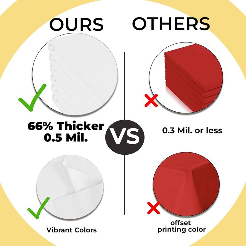 Party Solids White Round Tablecloths 48 Pack 84 Inch Disposable Plastic Tablecloth for Indoor Outdoor Parties Gatherings