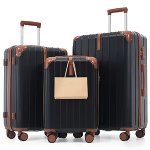 3-Piece Luggage Set 20/24/28 Inch Hardside Suitcases, Premium ABS Travel Luggage Set , 3-Piece TSA Lock Suitcase Ensemble with 20, 24, and 28 Inch Sizes with 360° Spinner Wheels, (Black + Brown)