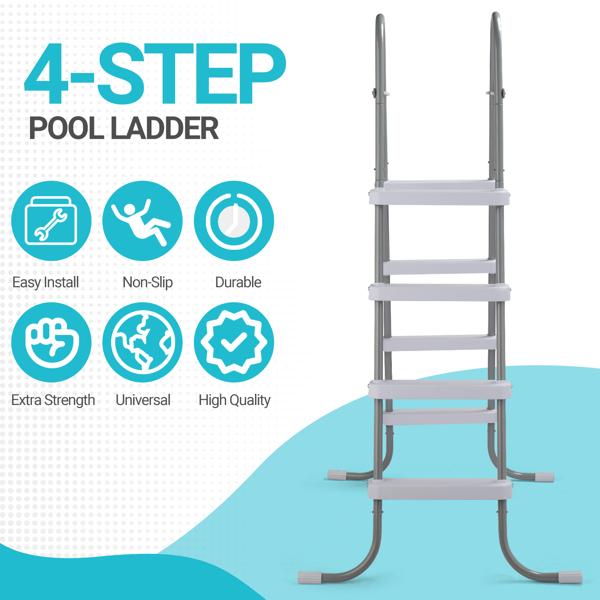 4-Step 52in Above Ground Pool Ladder - 300LB Capacity, Iron Grey Frame & White Steps, Fits Pools up to 52in