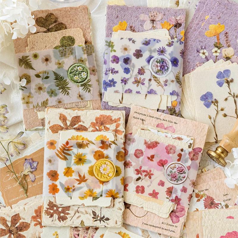 120 Pcs Scrapbook Paper  4 Floral Embossed TexturedRice Craft Paper Assorted Special Cards paper Mix for Scrapbooking Junk Journal Journaling Supplies Planner Bullet Collage