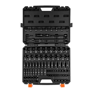 VEVOR Impact Socket Set, 3/8" Drive, 90-Piece Socket Set, 6 Point Sockets, SAE 1/4"-3/4" and Metric 6-19 mm, Easy to Identify, with Adapters, Sturdy Storage Case, Cr-Mo Alloy Steel for Vehicles Repair