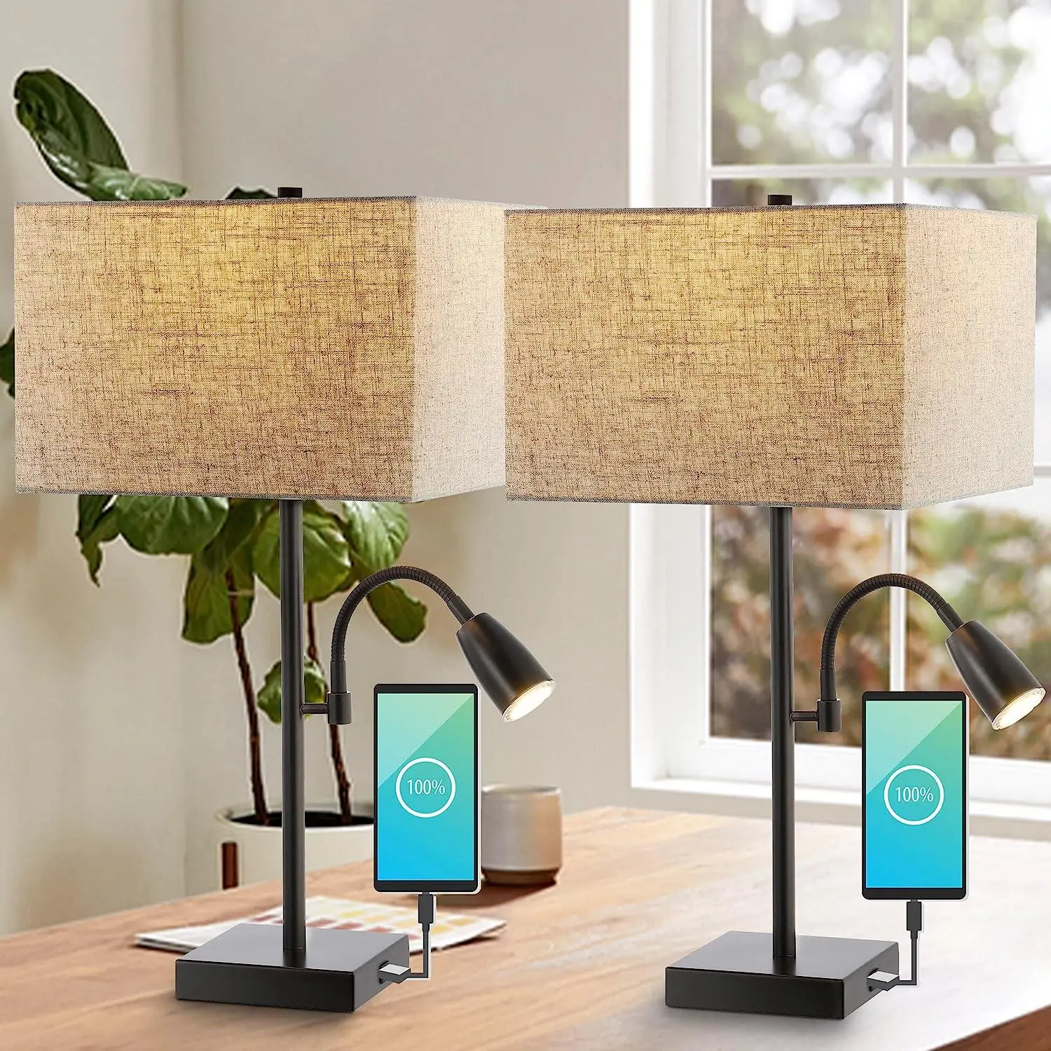 JONATHAN Y Austin Farmhouse Industrial Iron LED Table Lamp - LED Desk Lamp with USB Charging Port, Adjustable Reading Light for Bedroom, Living Room, Dorms