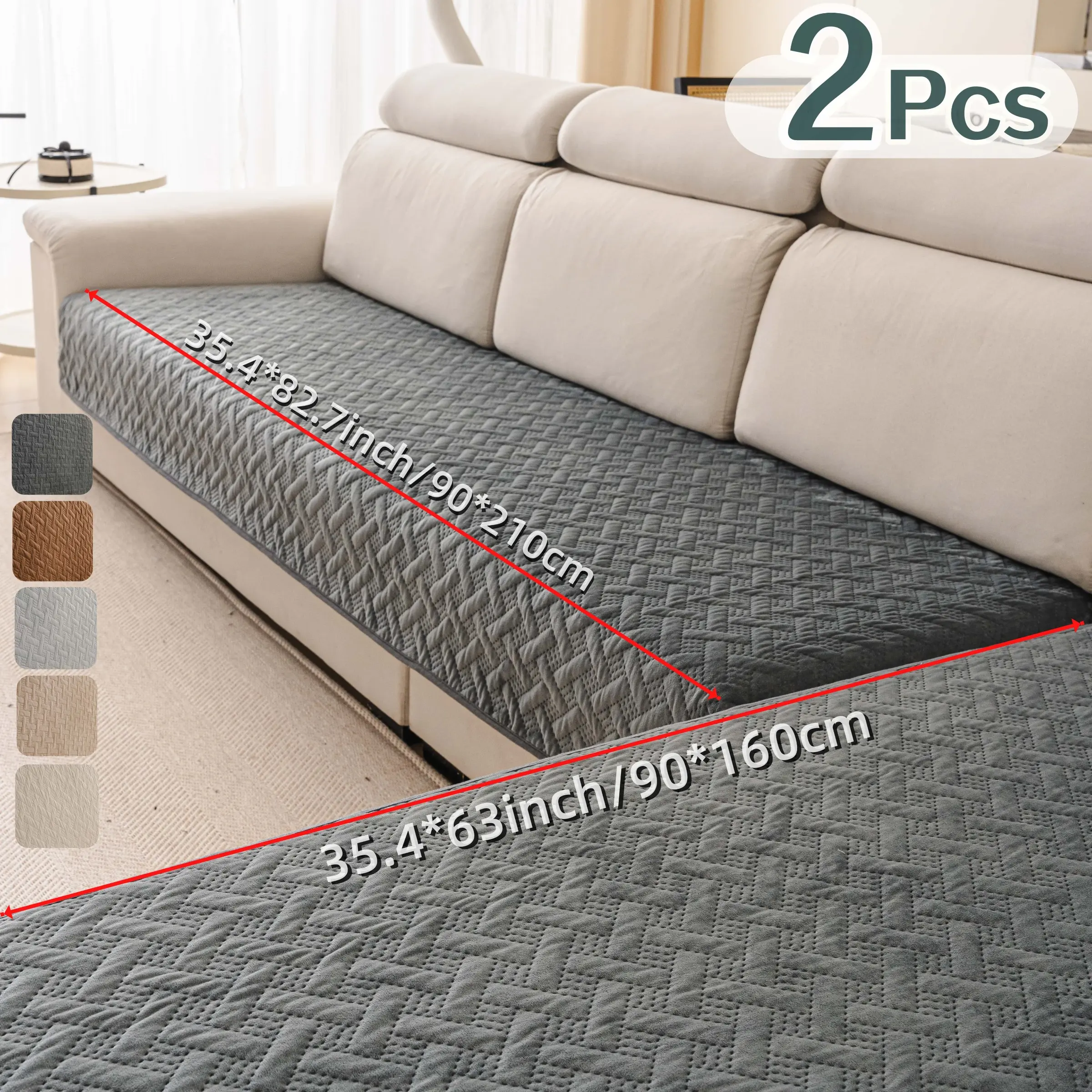 2 Pcs Quilted Sofa Couch Cover Set, Non-Slip Washable Sofa Pads, Pet-Friendly Furniture Protector, Reusable Couch Protector, Sofa Protector, Geometric Slipcover, Anti-Scratch Dustproof, Fits 2-3-4 Seater & L-Shape Sectional, Living Room Decor