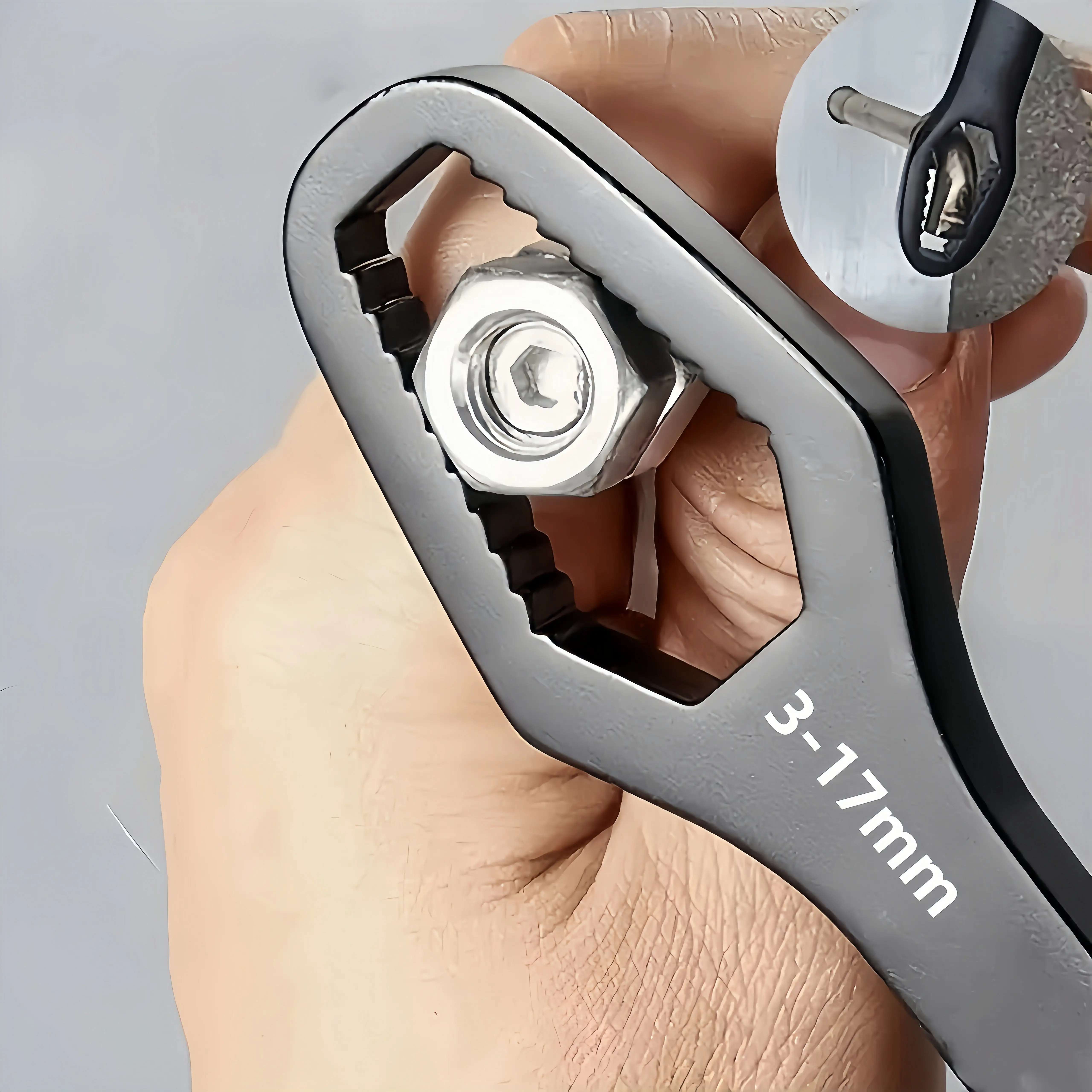 Self Tightening T Wrench, Adjustable Double Head Wrench 3-17mm, 5mm Thick Portable Hand Tool for Car Repair & Home DIY