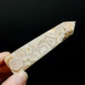 3.6in 119g Pink Peach Crazy Lace Agate Crystal Tower