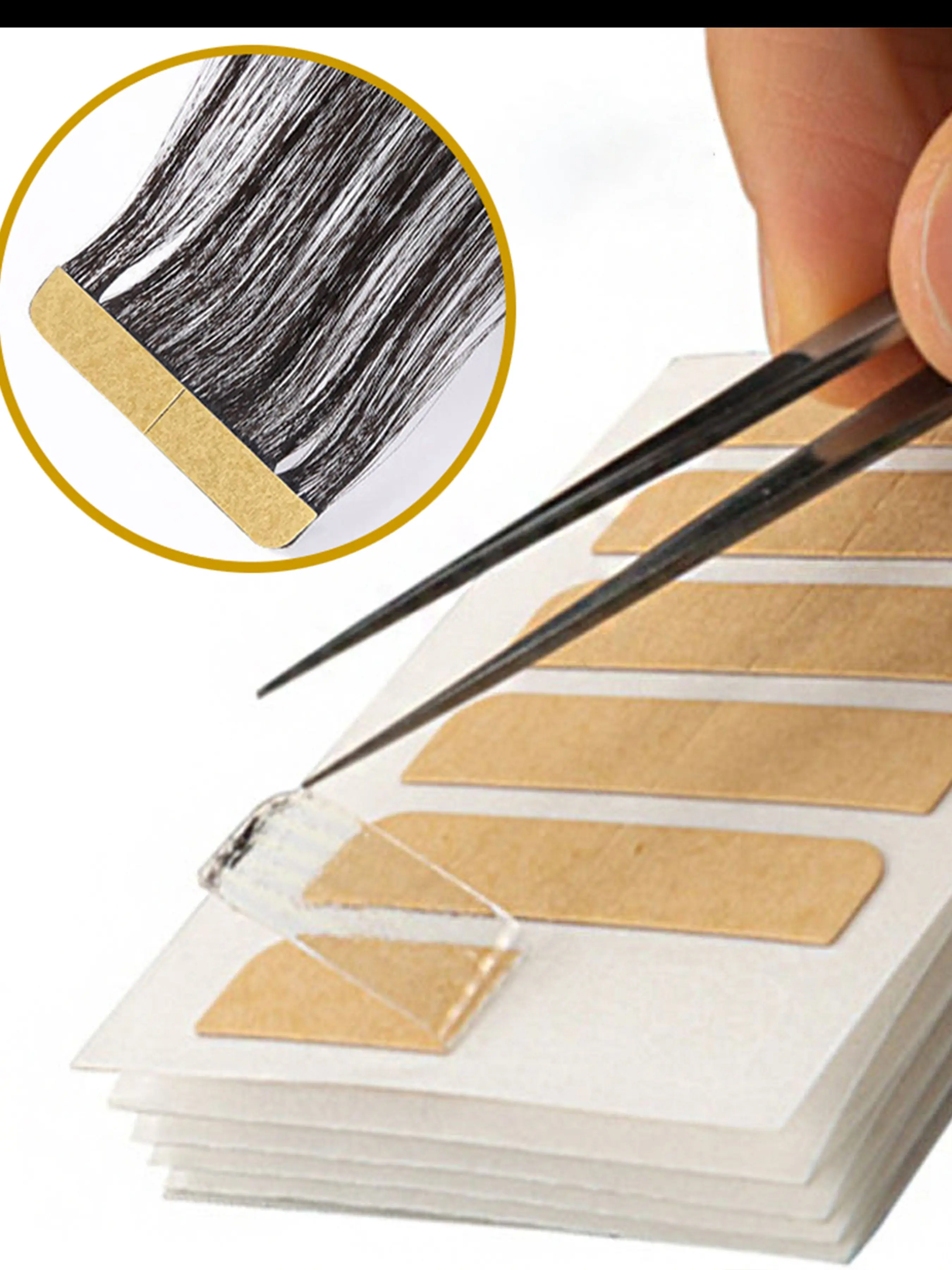 Hair Extension Adhesive Sheets, 5-Pack Invisible PU Leather, Dual-Sided Hair Extensions Tape for Fake Hair, All Seasons Use, Portable Pack