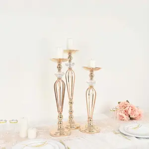 Set of 3 Metal Pedestal Stands with Crystal Ball Flower Bowl Design Gold - Pillar Candle Holders 20", 23", 25"