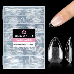 UNA GELLA Short Almond Fake Nails 216pcs Pre-shape Gel Acrylic Nail Tips for Full Cover Nail Extension Home DIY Nail Salon 12 Sizes Gelly Tips