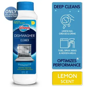 Glisten Dishwasher Cleaner, Removes Limescale, Rust, Buildup, and Grease, Lemon Scent, 12 fl oz Bottle, 1 Pack