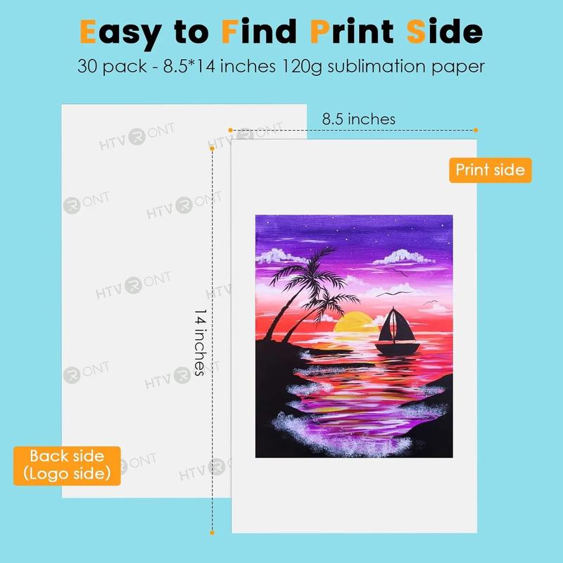 Sublimation Paper 8.5x14 inches - 30 Sheets Sublimation Transfer Paper Compatible with Inkjet Printer, Easy to Transfer 120 gsm Sublimination Paper for tumblers, T-shirts, Mugs