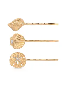 Oceanic Bobby Pin Set - Gold Tone Zinc with Glass Accents - 2.5" Length - Shell & Sand Dollar Designs - Hair Accessories Hijab Hair Clip Flower Hair Clip