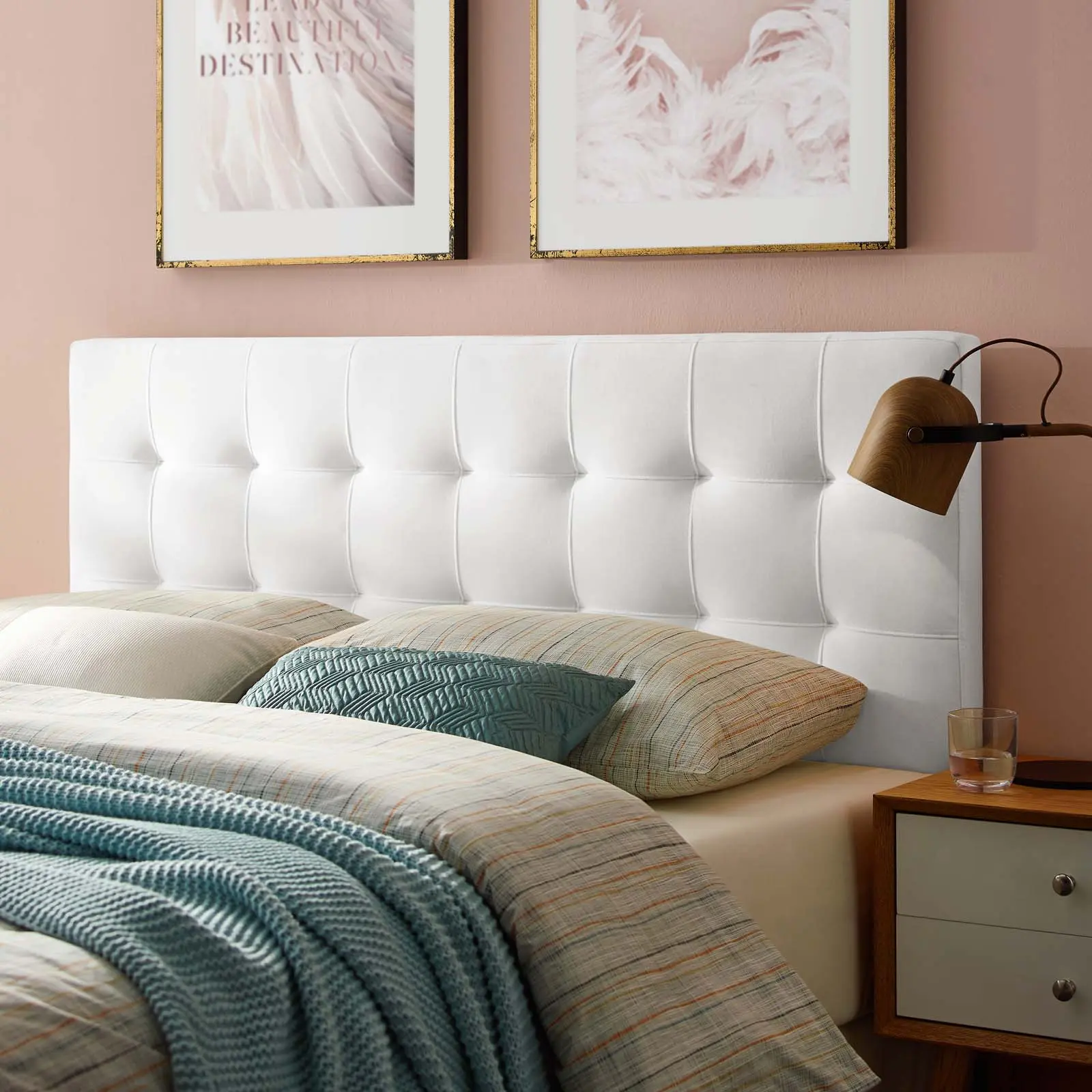 Modway Lily King Upholstered Headboard - Luxury, Classic, Elegant Soft Performance Velvet with Biscuit Tufting in White