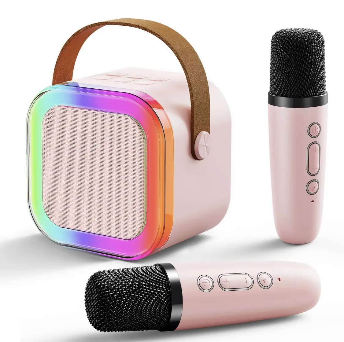 Fall Portable Wireless Karaoke Speaker with 2 wireless Microphone, HIFI Stereo Sound Subwoofers, KTV Speaker Subwoofer with RGB Colorful LED Lights, Karaoke Machine Sound System for Outdoor Sports Travel, Audio Device, Birthday Party bluetooth speaker Usb