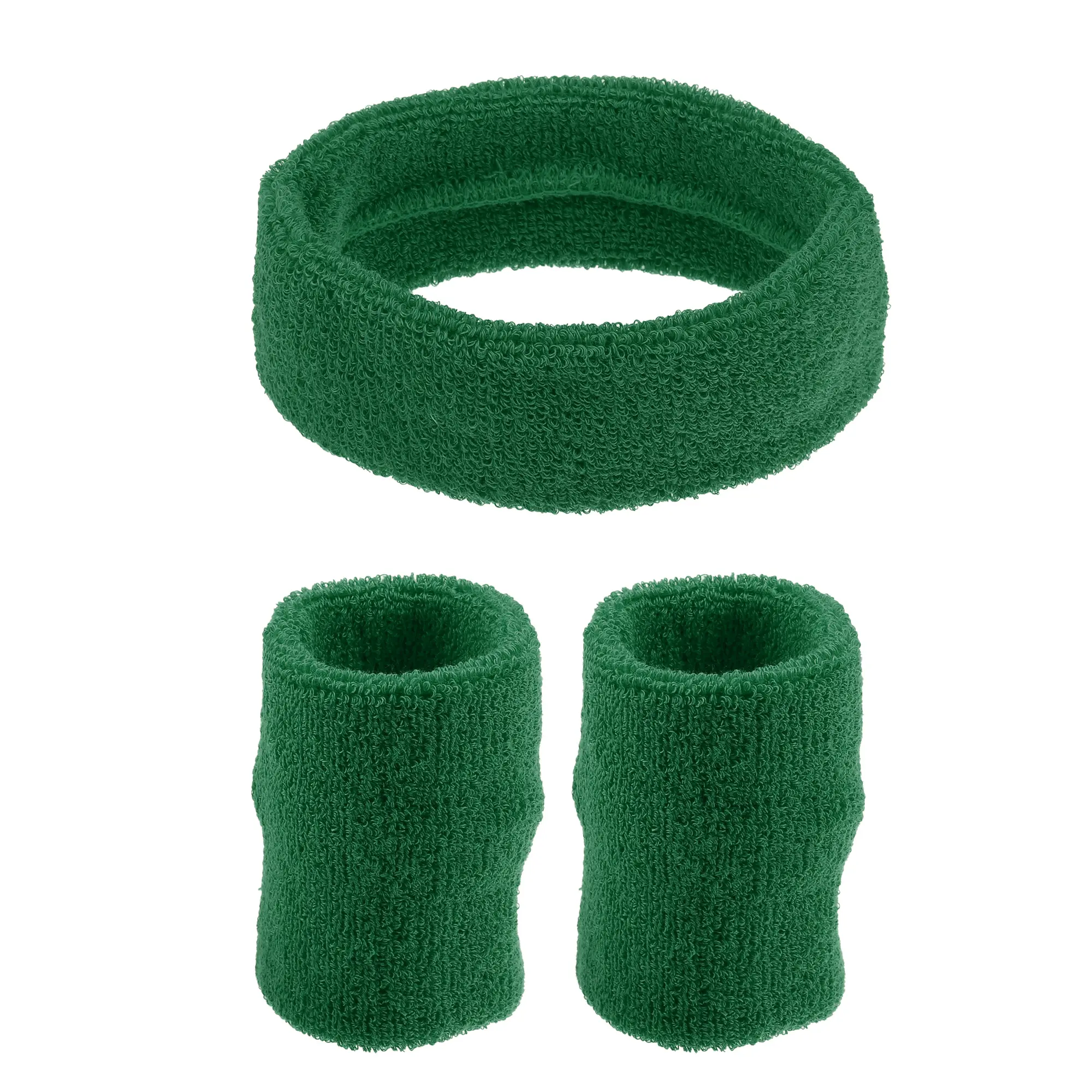 Unique Bargains 3 Pcs Sport Headband Wristband, Sweatband, Stretchy Cotton Blend Sweat Absorbing Grass Green