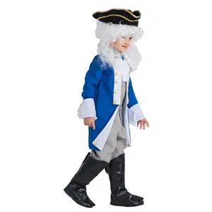 Colonial Patriot Costume for Kids  Include Jacket with attached Vest and Jabot,  Pants , Boots Covers, Hat & Wig - Perfect for Halloween, School Play & Patriotic Festival - Cosplay Costume