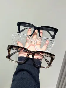 3 Pieces Unisex Simple Leopard Print, Transparent, Solid Color Square Glasses Set, Trendy Square Frames, Daily and Outdoor Wear, Fashionable Accessory for Outdoor Activities, Unique Gift for Women