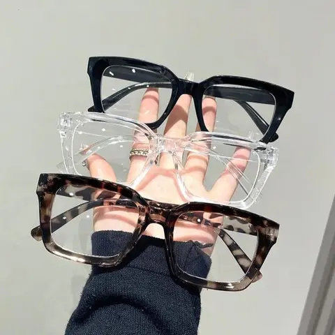 Unisex 3-Piece Basic Fashion Eyeglasses Set - Full Rim Square Non-Prescription Polycarbonate Casual Frames, Leopard Print/Transparent/Solid Color, Blue Light Glasses, Eye Fashion Daily Use Gifts