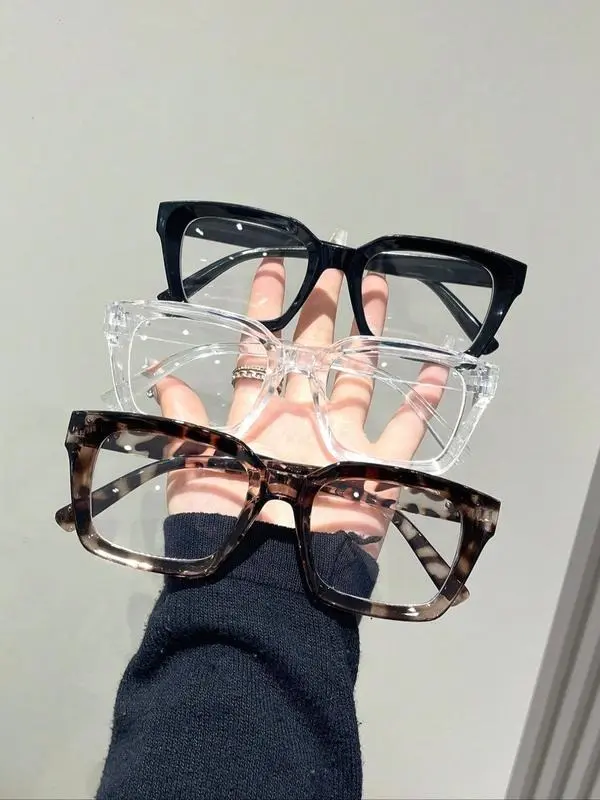 3 Pieces Unisex Simple Leopard Print, Transparent, Solid Color Square Glasses Set, Trendy Square Frames, Daily and Outdoor Wear, Fashionable Accessory for Outdoor Activities, Unique Gift for Women, Basic Fashion Eyeglasses, Pc,summerwins