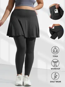 Women's Plus Size Pocket Skirt Pants, Skort, Comfortable Elastic Two-In-One Design, Casual Spring Summer Fashion, Sporty & Leisure Wear