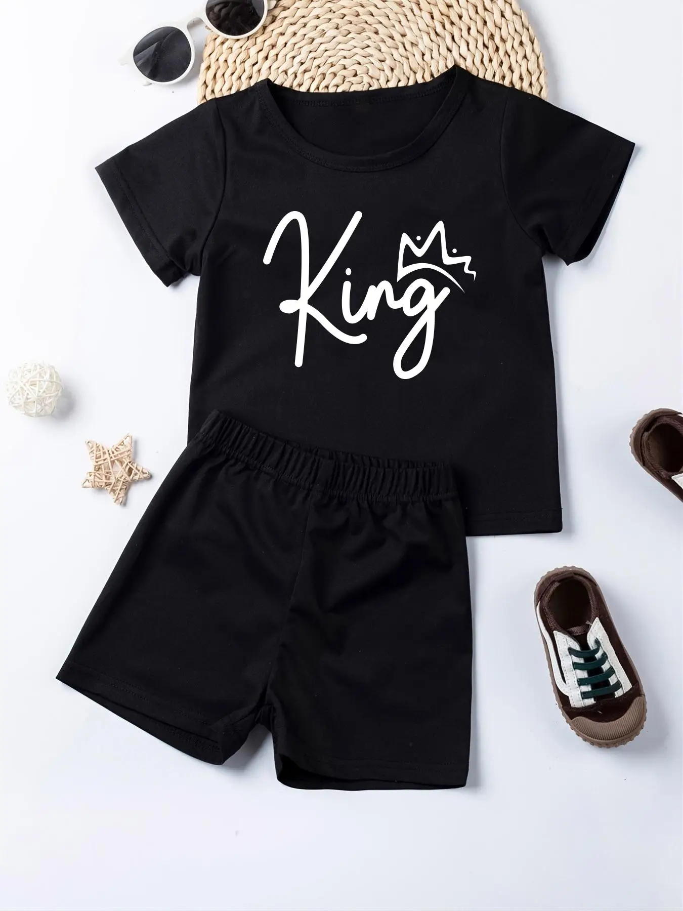 Toddler Boy's Letter Graphic Print Short Sleeve T-shirt & Elastic Waist Shorts Set, Casual Round Neck Tee & Shorts for Daily Wear, Kids Summer Clothes