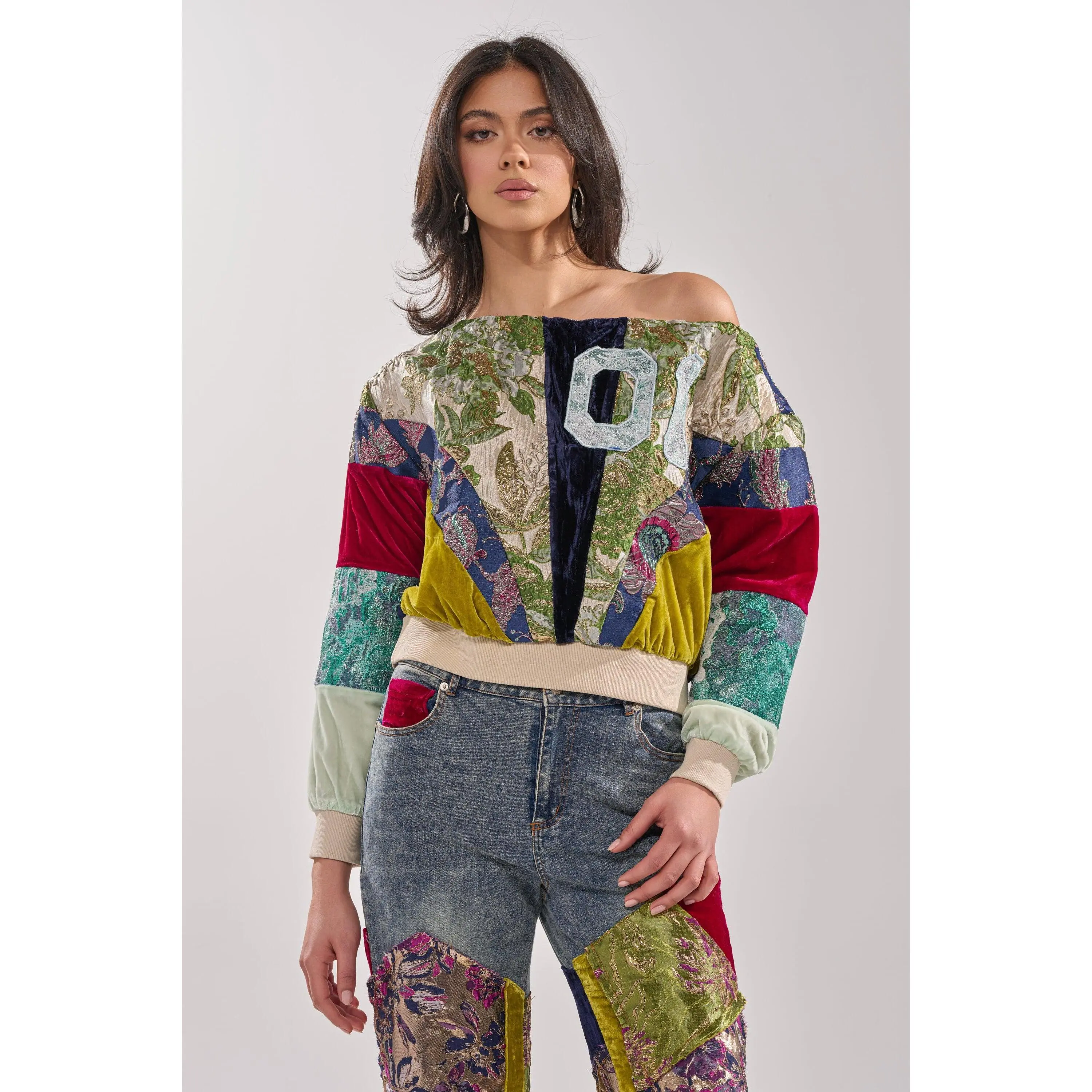 MIXED EMOTION BROCADE PATCHWORK SWEATSHIRT
